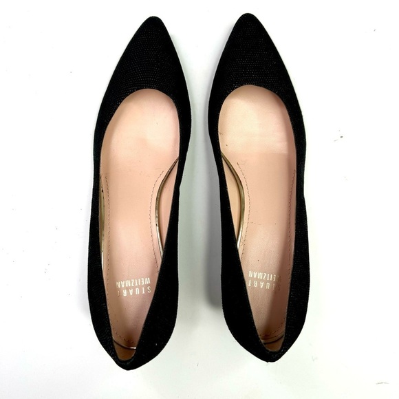 Stuart Weitzman black textured pointed toe wedges tortoise shell heel 8.5 - Picture 7 of 11